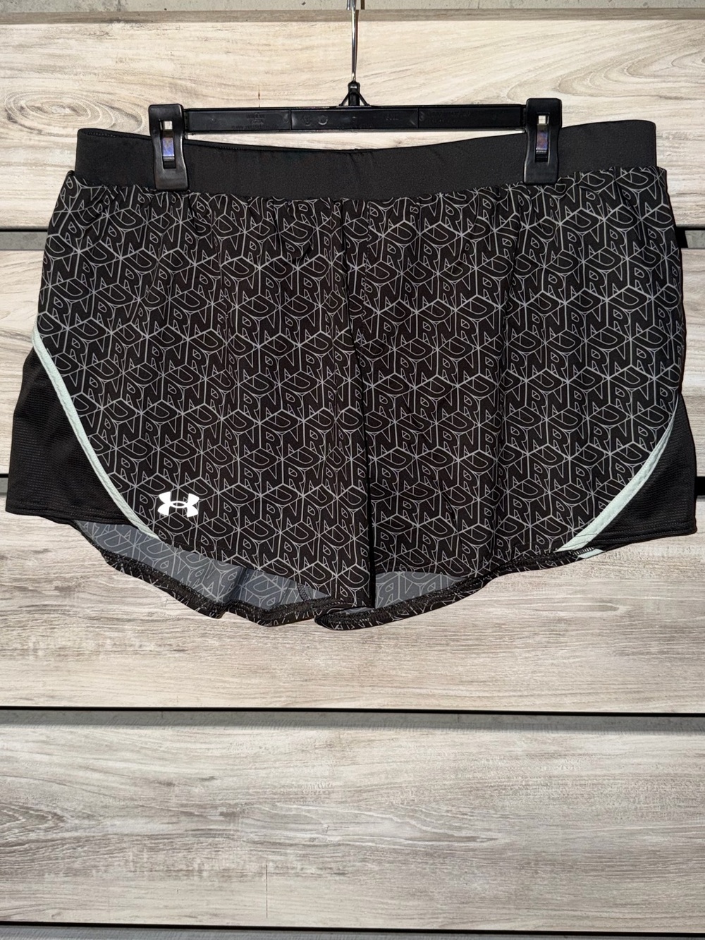 Under Armour Women's Black Patterned Athletic Shorts with Mint Trim